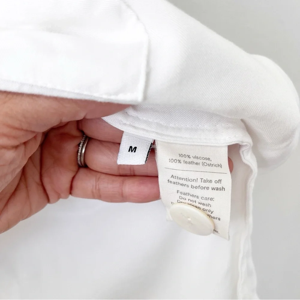 Sleeper Ostrich Feather White Button Down Sleepwear Luxury Loungewear Pajama Top